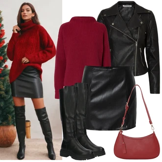 Přechodné Outfit s Černá/Tmavě zelená Motorkářská bunda/Motorkářské Bund/Kožené Bund Bunda z Umělé Kůže Noisy may "Jarní Outfit"