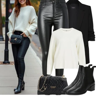 Outfit s Bílá/Světle zelená/Krémová/Khaki/Béžová Sveter Basic Svetr/Svetr Carmen/Kašmírový Svetr/Jednoduchý Svetr/Kašmírový Svetr Object "Jarní Outfit"
