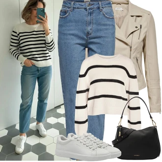 Outfit s Modrá/Světle Modrá Mom Jean/Boyfriend Džínové kalhoty/Vintage džíny/Dad Džíny/Zužující se Džíny/Formální Košile/Džíny s Rozparkem/Zkrácené Džíny/Girlfriend Džíny Only "Jarní Outfit"