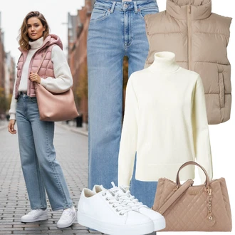 Kůže Outfit s Bílá/Krémová Plátěná Teniska/Nízká Teniska/Kožené Tenisky/Úzká Teniska/Tenisky s Bočním Zipem Paul Green "Jarní Outfit"