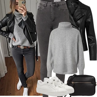 Metal Outfit s Černá Kožené Bund Bunda z Umělé Kůže/Motorkářská bunda/Motorkářské Bund/Bunda s Bočním Zipem Only "Jarní Outfit"Look: Šik, Metal, Rock 'n' Roll