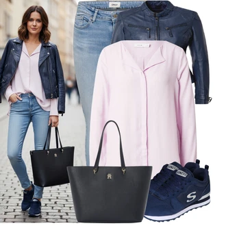 Malle Outfit s Tmavě modrá/Modrá/Černá/Bílá Shopper taška/Taška/Taška Na Rameno/Kancelářská Taška/Obchodní Taška Tommy Hilfiger "Hezký jarní outfit"Look: Malle, Bar, Pohřeb, Karneval, Koncert, Galavečer, Den matek, Škola