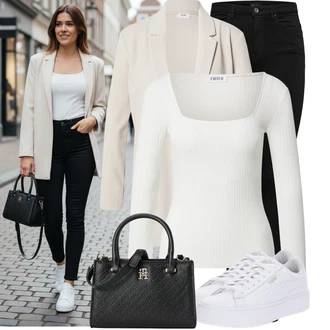 Kůže Outfit s Bílá Nízká Teniska/Teniska na platformě/Úzká Teniska/Teniska s dírkovaným vzorem Puma "Hezký jarní outfit"