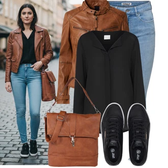 Baseball Outfit s Černá Halenka S 3/4 Rukávem/Halenkové Body/Halenka se Stojatým Límcem/Halenka s Dlouhým Rukávem/Tunikové Tričko/Dlouhá Halenka/Businessová Halenka/Slip-on Halenka/Blůza s knoflíčkem Vila "Hezký jarní outfit"Look: Volný čas, Na Procházku, Baseball, Pracovní