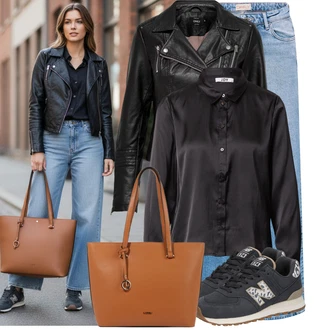 Baseball Outfit s Černá/Hnědá/Šedá/Tmavě šedá Hedvábná Halenka/Blůza s knoflíčkem/Halenka se Stojatým Límcem/Saténová Halenka JdY "Hezký outfit pro volný čas"Look: Jízda na koni, Na Procházku, Baseball, Pracovní