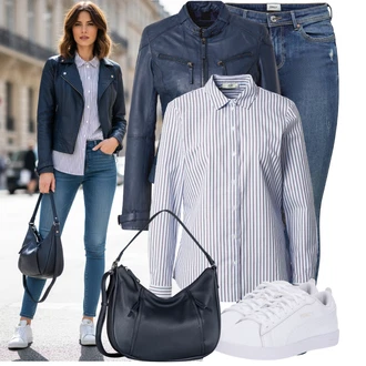 Kůže Outfit s Krémová/Bílá Nízká Teniska/Kožené Tenisky/Úzká Teniska Puma "Hezký outfit pro volný čas"