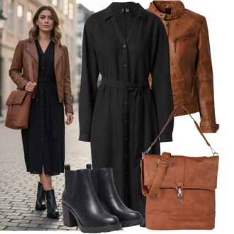 Cool Motorka Outfit s Oranžová/Hnědá Motorkářská bunda/Kožené Bund Bunda z Umělé Kůže/Kožená Bomber Bund/Motorkářské Bund/Kožená vintage bunda Maze "Hezký outfit pro volný čas"Look: Venkovní, Cool, Mom, Western, Pracovní oděvy, 80tá léta, Motorka, Jízda na koni