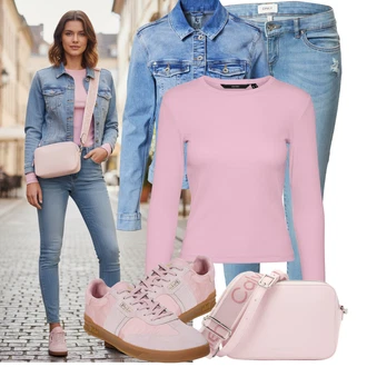 Outfity pro zábavu Jaro s Světle modrá/Modrá Kožená bunda/Džín s Nízkým Pasem/Push up Džín/Džíny s Rozparkem/Kotníková Bota/Džíny s Dírou/Džíny s Nízkým Sedem Only "Hezký outfit pro volný čas"