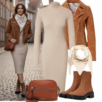 Dlouhé Outfit s Béžová/Hnědá/Khaki Edited "Jedinečný volnočasový outfit"