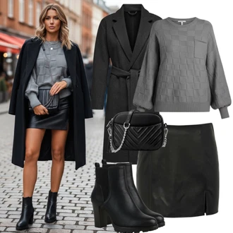 Velike velikosti outfit mit Siva/Temno siva/Svetlo siva Fini Pleteni Pulover/2-v-1 Pulover/Pulover Carmen/Pulover z Okroglim Izrezom/Preprost Pulover/Volnen Pulover/Osnovni Pulover/Pulover iz Kašmirja/Pleteni Pulover/Pulover iz Kašmirja marella "Moden videz za jesen"