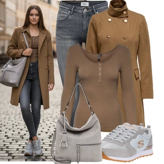 Outfit s Šedá/Světle šedá/Tmavě šedá Kožená bunda/Zimní bunda/Kotníková Bota/Džíny s Nízkým Sedem/Kožené Boty/Kožená Pánská Bund/Slim Fit Džíny/Termální Džíny/Motorkářské Džíny/Push up Džín/Džíny s Rozparkem Only "Módní outfit pro volný čas"