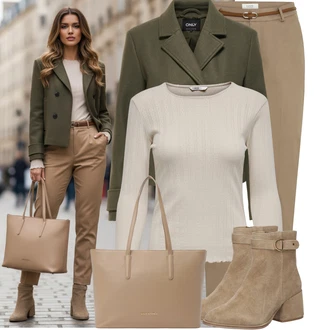 Outfity na zimu Dlouhé Po Lýtka s Béžová/Hnědá/Khaki Jednoduchý top/Košilový top/Pletený top/Pletené tričko/Roláková Košile Only "Módní zimní outfit"