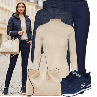 Outfit s Khaki/Béžová/Hnědá Svetr s holým zády/Basic Svetr/Rolák/Svetr z Jemné Pleteniny/Crop Svetr Edited "Módní zimní outfit"