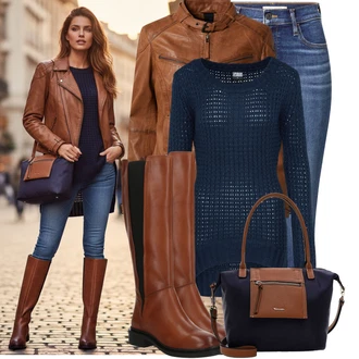 Outfity z džínu Zima s Tmavě modrá/Modrá Svetr s Výstřihem/Jednoduchý Svetr/Svetr Carmen/Kašmírový Svetr/Termo Svetr/Basic Svetr/Pletený Svetr/Svetr Niki/Svetr z Jemné Pleteniny/Dlouhý Svetr About You "Módní zimní outfit"