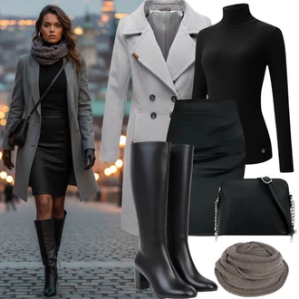 Velike velikosti outfit mit Siva/Svetlo siva Plašč iz Kašmirja/Volneni Plašč/Midi Plašč/Volnen zimski plašč answear lab "Modni zimski outfit"