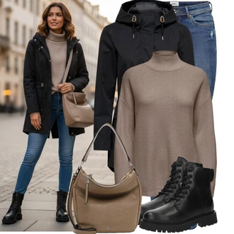 Outfit s Modrá/Tmavě modrá/Světle modrá Kožená bunda/Navlékací džíny/Kožené bundy/Džíny s Nízkým Sedem/Džín s Nízkým Pasem/Džíny s Dírou/Džíny s Rozparkem/Push up Džín/Kožené Boty/Kotníková Bota Only "Nonšalantní look pro volný čas"