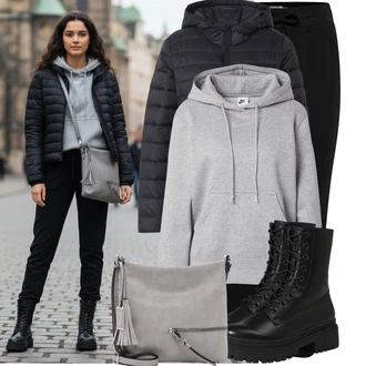 Lumberjack Outfit s Černá Šněrovací Kotníková Bota/Bota na Platformě/Šněrovací Kozačka na Platformě/Bojová Bota About You "Nonšalantní look pro volný čas"