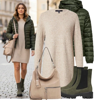 Outfit s Šedá/Béžová/Hnědá Shopper taška/Velká taška/Taška/Brašna/Sportovní Taška Přes Rameno/Taška Přes Rameno Tamaris "Pohodlné zimní outfity"