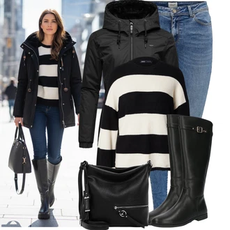 Jednobarevný Outfit s Modrá/Světle modrá/Tmavě modrá Push up Džín/Džín s Nízkým Pasem/Kožené Boty/Navlékací džíny/Kotníková Bota/Džíny s Nízkým Sedem/Kožená bunda/Zimní bunda Only "Pohodlné zimní outfity"