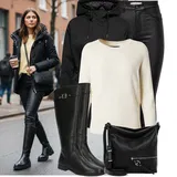 Černé kožené kalhoty outfity image