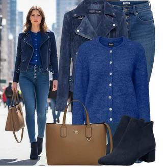 Móda pro plnoštíhlé Outfit s Tmavě modrá/Světle modrá Motorkářské Bund/Sametová bunda/Motorkářská bunda/Bunda s Bočním Zipem Freaky Nation "Pohodlné zimní outfity"