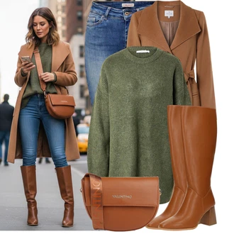 Outfit s Béžová/Hnědá Frock Kabát/Přechodový Kabát/Trenčkot/Kašmírový Kabát/Midi Kabát/Vlněný Kabát/Trenčkot/Vlněný Kabát/Lodenový Kabát tatuum "Pohodlné zimní outfity"