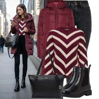 Outfit s Černá Kozačka Chelsea Boty/Kožená bunda Tamaris "Pohodlné zimní outfity"