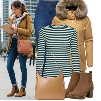 Móda pro plnoštíhlé Outfit s Tmavě zelená/Zelená/Tyrkysový Roláková Košile/Pruhované Tričko Pieces "Pohodlné zimní outfity"