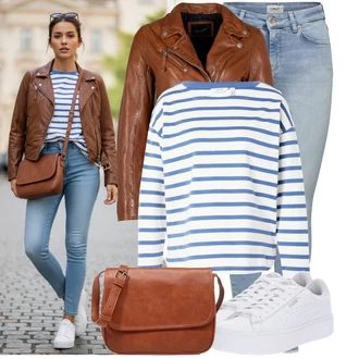 Outfit s Hnědá/Béžová Bagetová taška/Taška/Klasická Taška Přes Rameno/Taška Na Notebook/Kancelářská Taška/Brašna/Sportovní Taška Přes Rameno About You "Cool každodenní outfit"