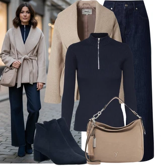 Džínovina Outfit s Tmavě modrá/Modrá/Světle modrá Džín s Širokou Nohavicí/Vintage džíny/Kožená Pánská Bund/Zvonové Džíny/Džíny Culottes/Džíny Volného Střihu/Plisované Džíny rÆre by lorena rae "Skvělý vzhled pro volný čas"