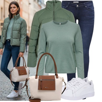 Kůže Outfit s Krémová/Bílá Nízká Teniska/Kožené Tenisky/Úzká Teniska Puma "Skvělý vzhled pro volný čas"