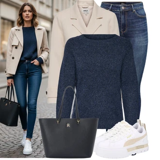 Kůže Outfit s Bílá/Šedá/Béžová Nízká Teniska/Teniska na platformě Puma "Stylová kombinace na jaro"