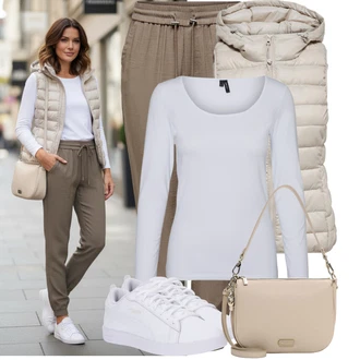 Kůže Outfit s Krémová/Bílá Nízká Teniska/Kožené Tenisky/Úzká Teniska Puma "Stylové kombinace pro volný čas"