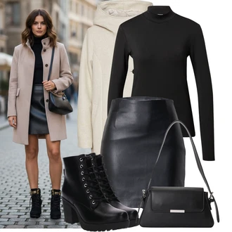 S nýtováním Kůže Outfit s Černá Kozačka Motorkářská bota/Chelsea Boty/Kožená bota/Goodyear welted bota/Business Bota About You "Stylové kombinace pro volný čas"