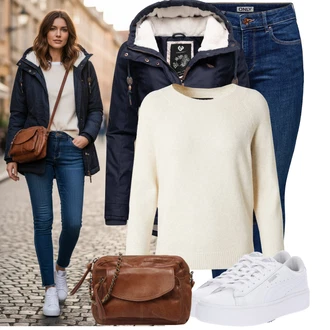 Kůže Outfit s Bílá Nízká Teniska/Teniska na platformě/Úzká Teniska/Teniska s dírkovaným vzorem Puma "Stylové kombinace pro volný čas"