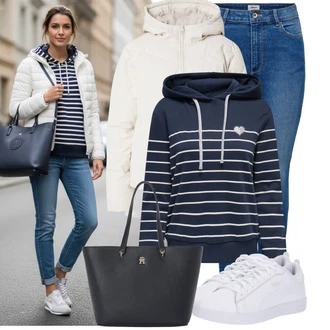 Kůže Outfit s Krémová/Bílá Nízká Teniska/Kožené Tenisky/Úzká Teniska Puma "Stylové kombinace pro volný čas"