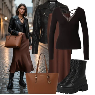 Přechodné Outfit s Černá/Tmavě zelená Motorkářská bunda/Motorkářské Bund/Kožené Bund Bunda z Umělé Kůže Noisy may "Stylový look na jaro"