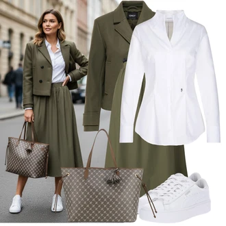 Dlouhý rukáv Outfit s Bílá/Fialová/Krémová Halenka Blůza s nášivkou na lokti/Businessová Halenka/Blůza s knoflíčkem/Halenka Slim Fit/Žehlení odolná blůza About You "Stylový look na jaro"