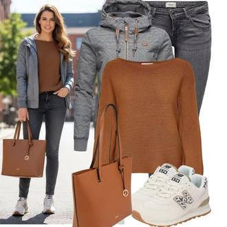 Malle Outfit s Hnědá/Béžová/Oranžová Taška Na Rameno/Taška/Shopper taška/Sportovní Taška Přes Rameno/Kancelářská Taška/Obchodní Taška L.CREDI "Stylový outfit na jaro"Look: Malle, Bar, Karneval, Koncert, Galavečer, Den matek, Opera, Škola
