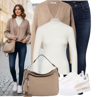 Outfit s Tmavě modrá Kožená bunda/Slim Fit Džíny/High Waist Džínové Kalhoty/Push up Džín/Zimní bunda/Navlékací džíny/Džíny s Nízkým Sedem/Kožené Boty/Termální Džíny Only "Stylový outfit na jaro"