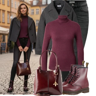 Outfit s Tmavě šedá/Černá/Světle šedá/Šedá/Khaki Push up Džín/Kožené Boty/Džín s Nízkým Pasem/Džíny s Nízkým Sedem/Slim Fit Džíny/Termální Džíny/Motorkářské Džíny/Kožená bunda/Zimní bunda Only "Stylový zimní outfity"