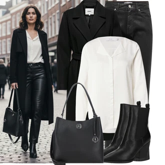 Šik Od 50 let Outfit s Černá/Tmavě šedá/Hnědá/Béžová/Šedá Pouzdro/Přívěsek na klíče/Přívěsek/Peněženka/Klíčenka/Sportovní doplněk L.CREDI "Stylový zimní outfity"Look: Rad, Babydoll, Šik, Elegantní, Kancelář, Retro, 80tá léta