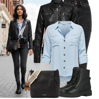 Móda pro plnoštíhlé Outfit s Černá/Červená Motorkářské Bund/Kožené Bund/Motorkářská bunda/Bunda z Umělé Kůže Only "Stylový zimní outfity"