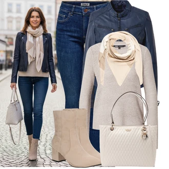 Móda pro plnoštíhlé Outfit s Modrá/Tmavě modrá Bunda z Umělé Kůže/Kožené Bund/Motorkářské Bund/Motorkářská bunda/Kožená vintage bunda/Bunda s Bočním Zipem/Kožená Bomber Bund Maze "Stylový zimní outfity"