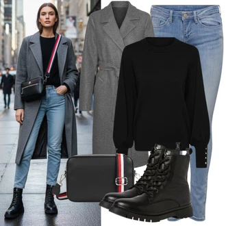 Outfit s Šedá/Světle šedá/Béžová Dlouhý Kabát/Lehký Kabát/Letní Kabát/Přechodový Kabát/Kašmírový Kabát/Vlněný Kabát/Midi Kabát/Kabát Bouclé/Kabát Tří Čtvrtě Délky/Oversize Kabát/Pletený Fleecový Kabát/Vlněný Kabát Dorothy Perkins Curve "Volnočasové Outfity"