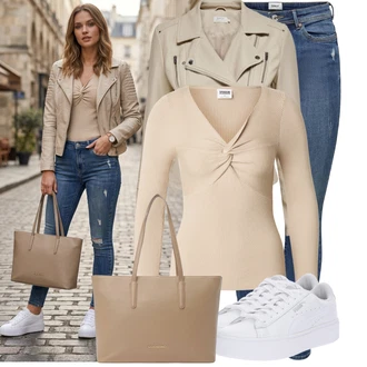 Kůže Outfit s Bílá Nízká Teniska/Teniska na platformě/Úzká Teniska/Teniska s dírkovaným vzorem Puma "Volnočasový outfit na jaro"