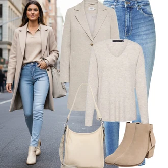 Outfit s Šedá/Béžová/Hnědá/Khaki Kašmírový Kabát/Tweedový Kabát/Letní Kabát/Pletený Kabát/Lehký Kabát/Vlněný Kabát/Kabát Bouclé/Blazerový Kabát/Vlněný Kabát Only "zimní oblečení"