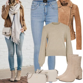 Outfit s Šedá/Hnědá/Khaki/Béžová Bunda s Bočním Zipem/Kožená vintage bunda/Bunda z Umělé Kůže/Motorkářské Bund/Kožené Bund/Motorkářská bunda Freaky Nation "Jarní Outfit"