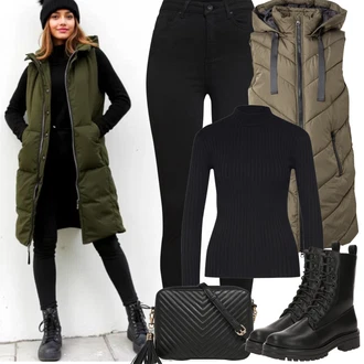 Outfit s Černá Legíny s Vysokým Pasem/Jeggings/Legíny s Rozparkem/Tregíny/Džínové Legíny/Skinny Kalhoty VERO MODA "Jarní Outfit"