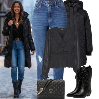 Vysoký Pas Outfit s Světle modrá/Modrá Džíny s Rozparkem/Kožené bundy/Džíny s Dírou/Girlfriend Džíny/Kotníková Bota/High Waist Džínové Kalhoty/Boyfriend Džínové kalhoty Pieces "zimní oblečení"